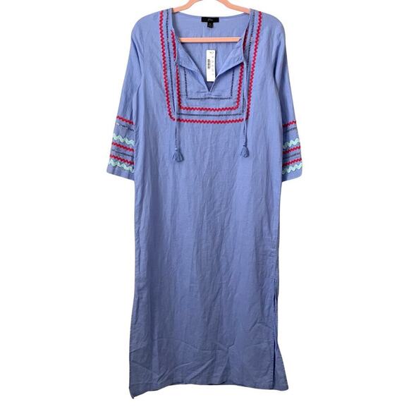 J. Crew Dresses & Skirts - J. Crew Dress Womens XS Lilac Purple Linen Cotton Midi Tunic Embroidered Beachy
